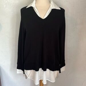 Truth by republic Black & White V-Collared twofer pullover Sweater Size Large